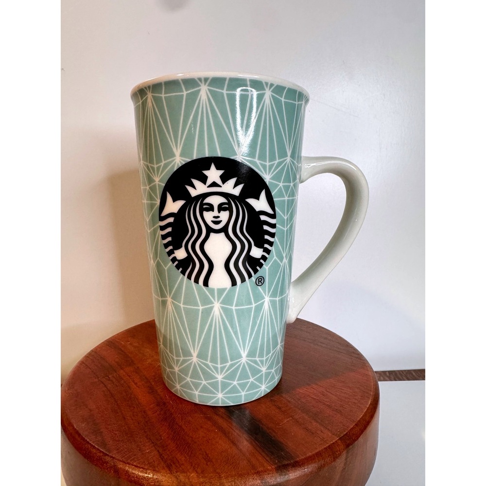 Starbucks Mint Color  Mermaid Tall‎ Geometric Diamond Pattern Mug 16 oz